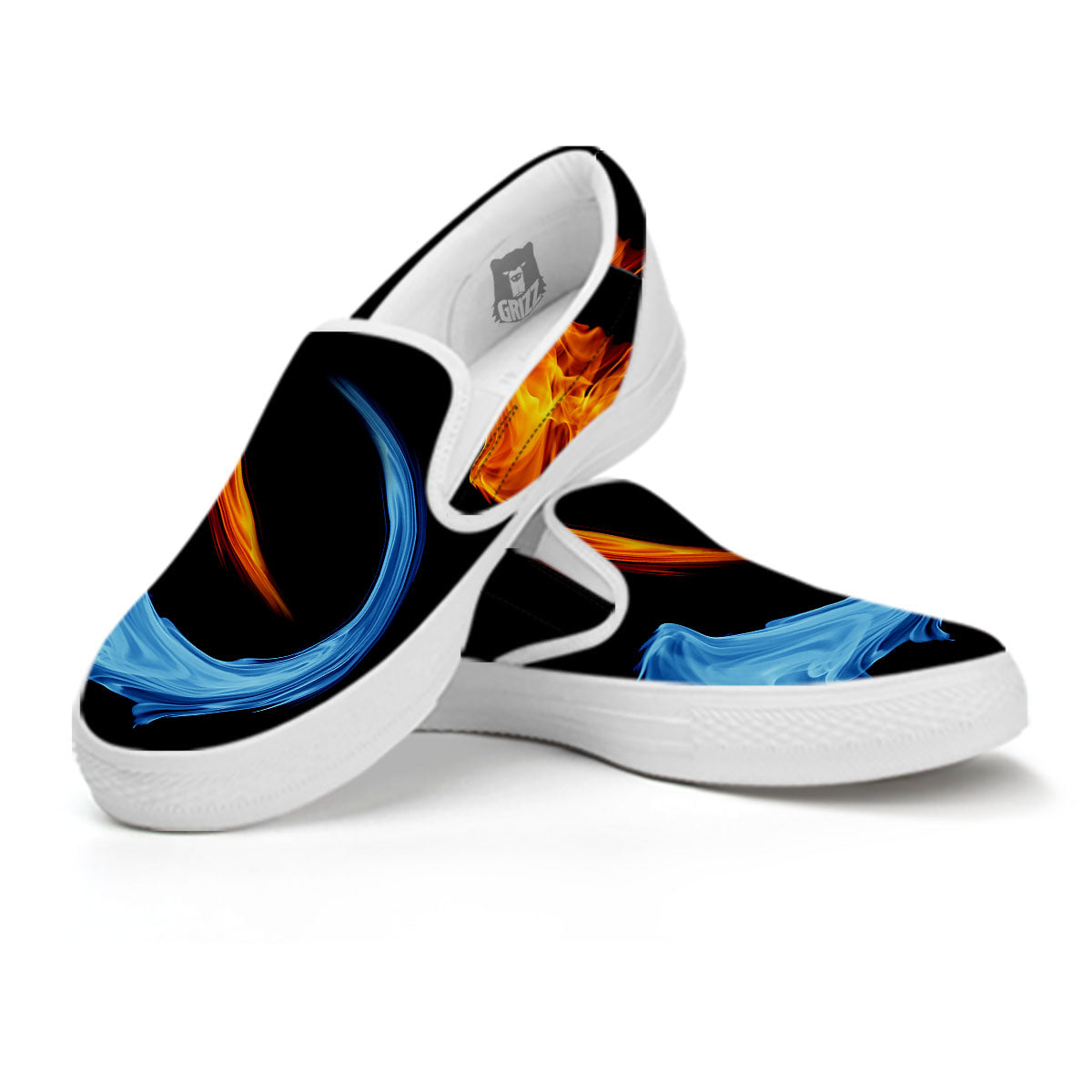 Twin Flame Blue And Red Print White Slip On Shoes-grizzshop
