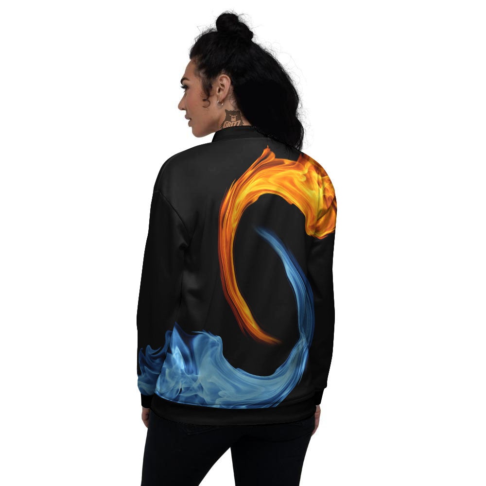 Twin Flame Blue And Red Print Women's Bomber Jacket-grizzshop