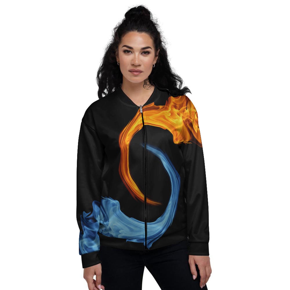 Twin Flame Blue And Red Print Women's Bomber Jacket-grizzshop