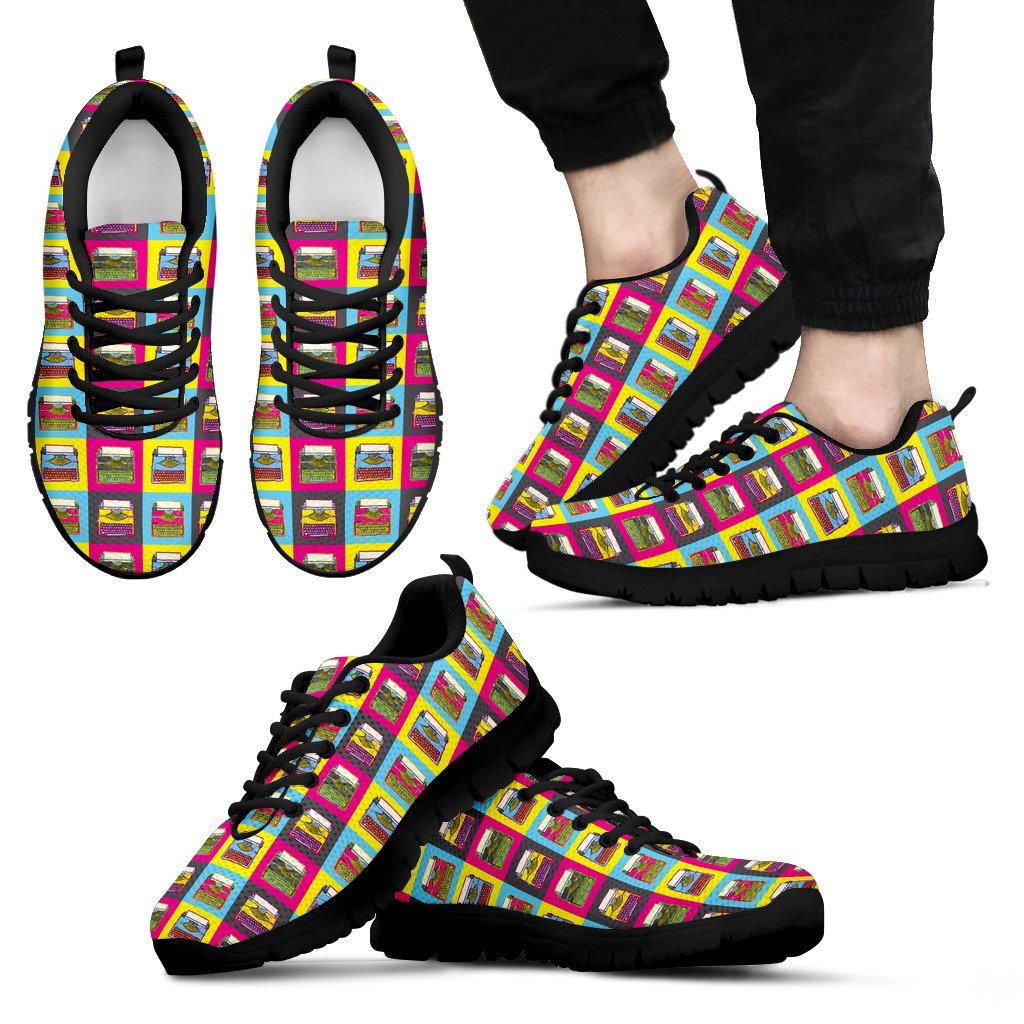 Typewriter Pattern Print Black Sneaker Shoes For Men Women-grizzshop
