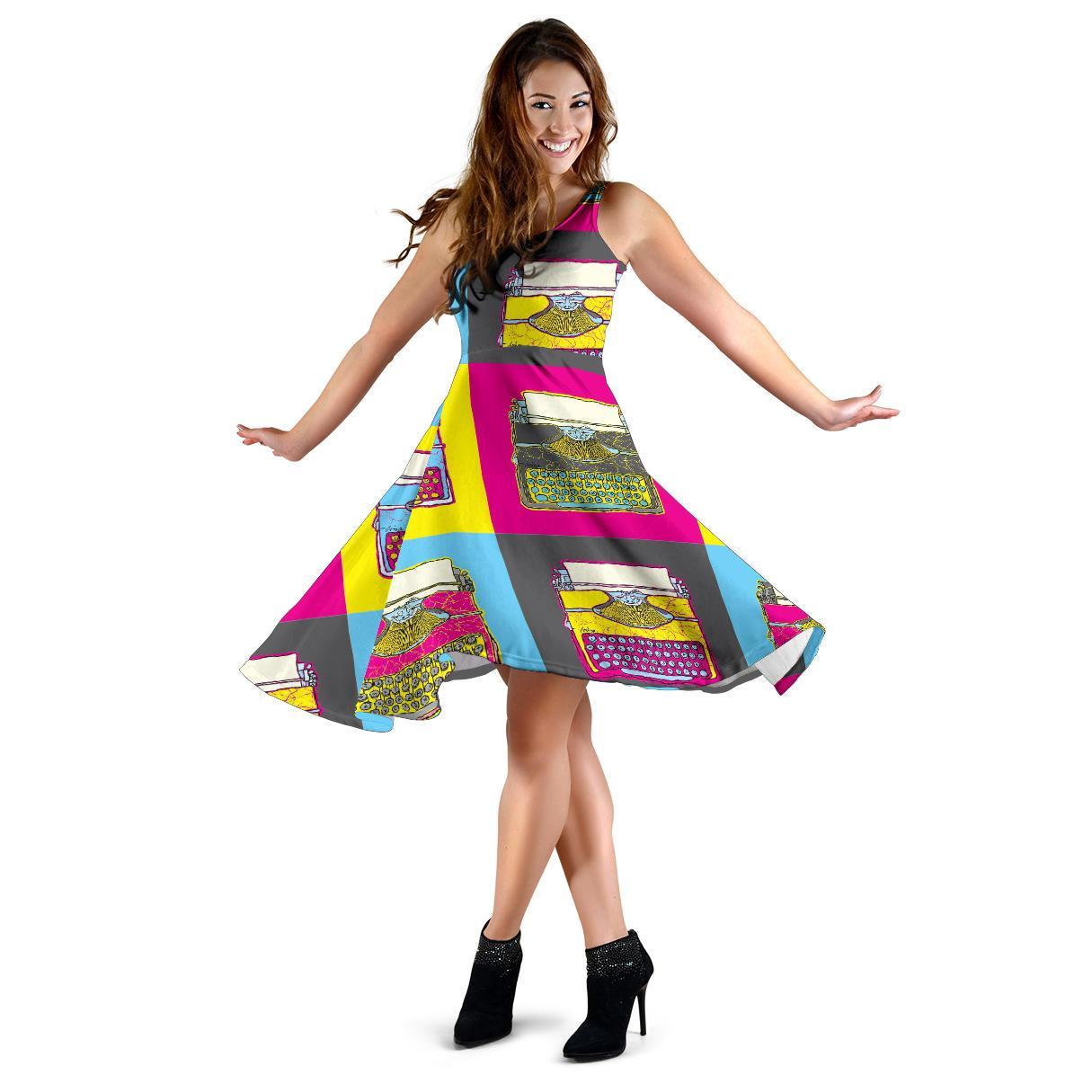 Typewriter Pattern Print Dress-grizzshop