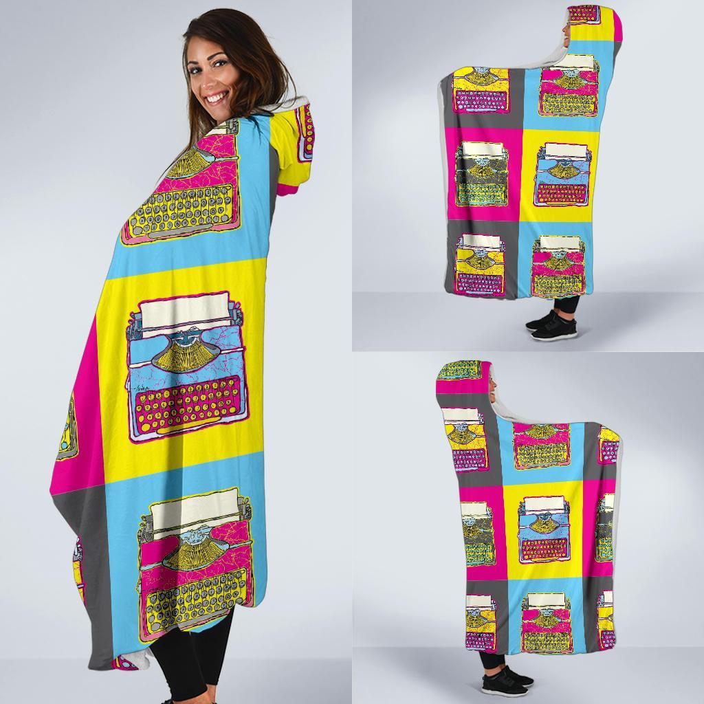 Typewriter Pattern Print Hooded Blanket-grizzshop