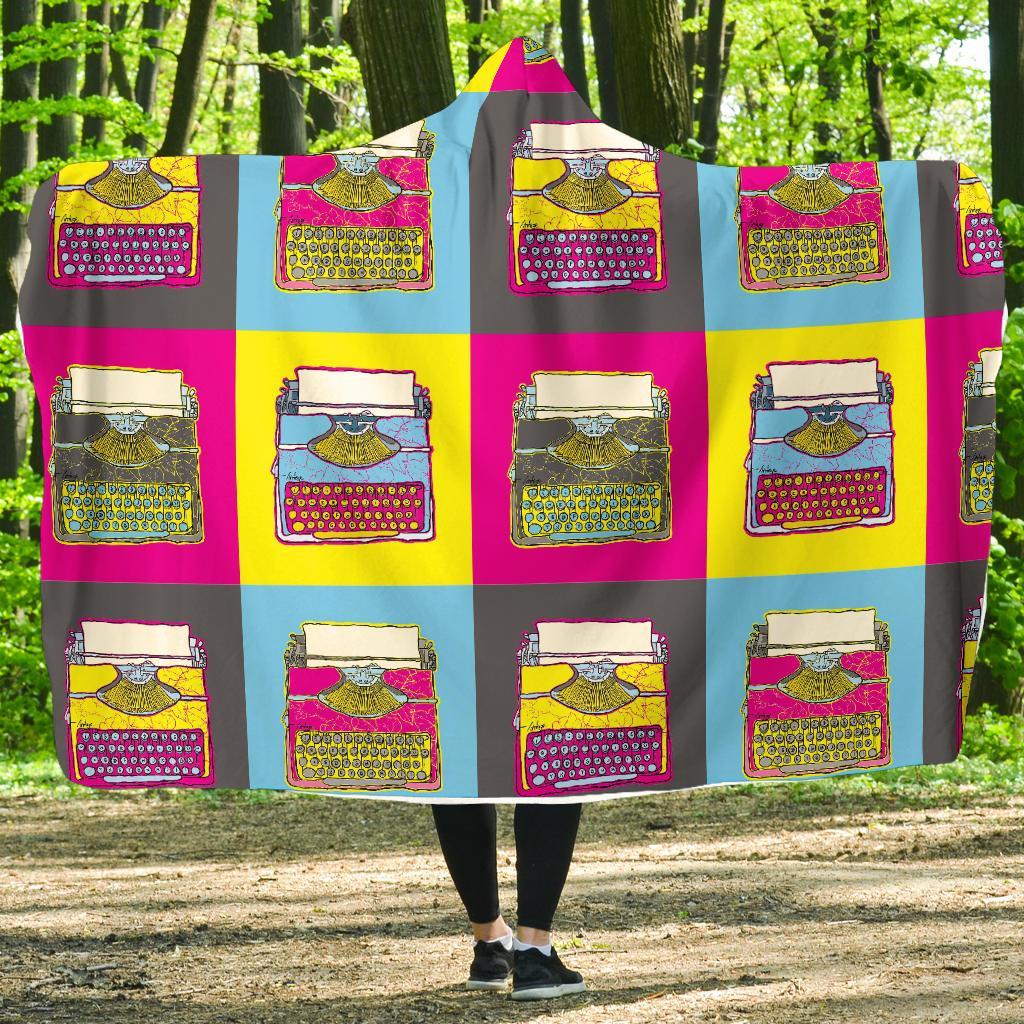 Typewriter Pattern Print Hooded Blanket-grizzshop