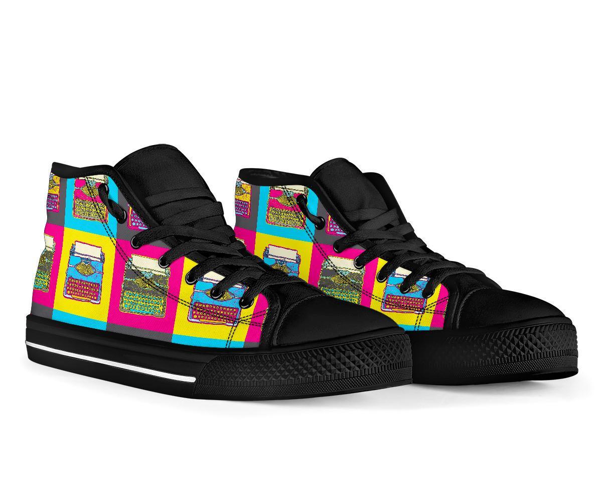 Typewriter Pattern Print Men Women's High Top Shoes-grizzshop