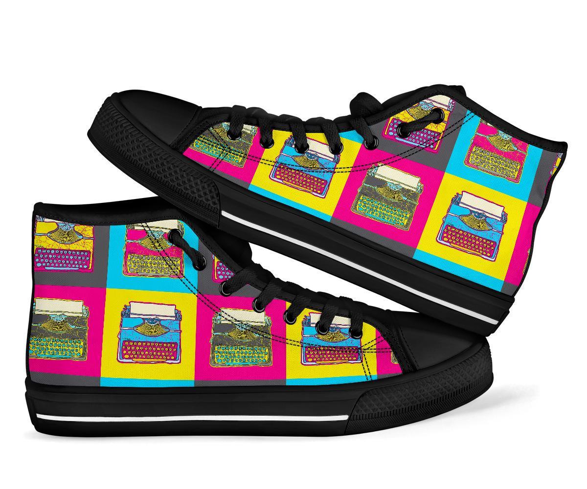 Typewriter Pattern Print Men Women's High Top Shoes-grizzshop