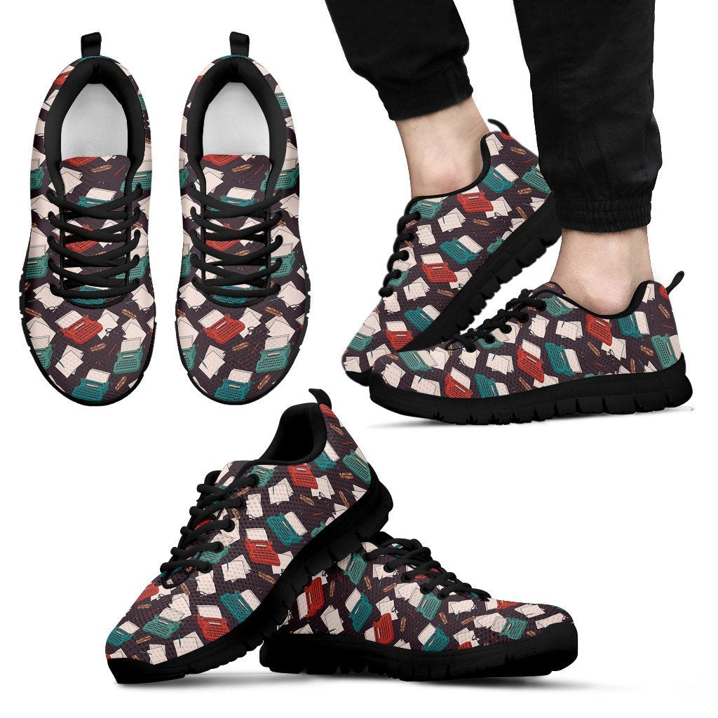 Typewriter Print Pattern Black Sneaker Shoes For Men Women-grizzshop