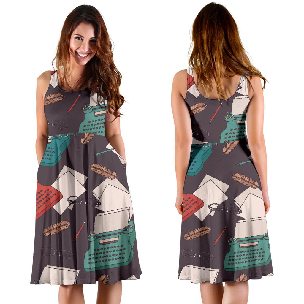Typewriter Print Pattern Dress-grizzshop