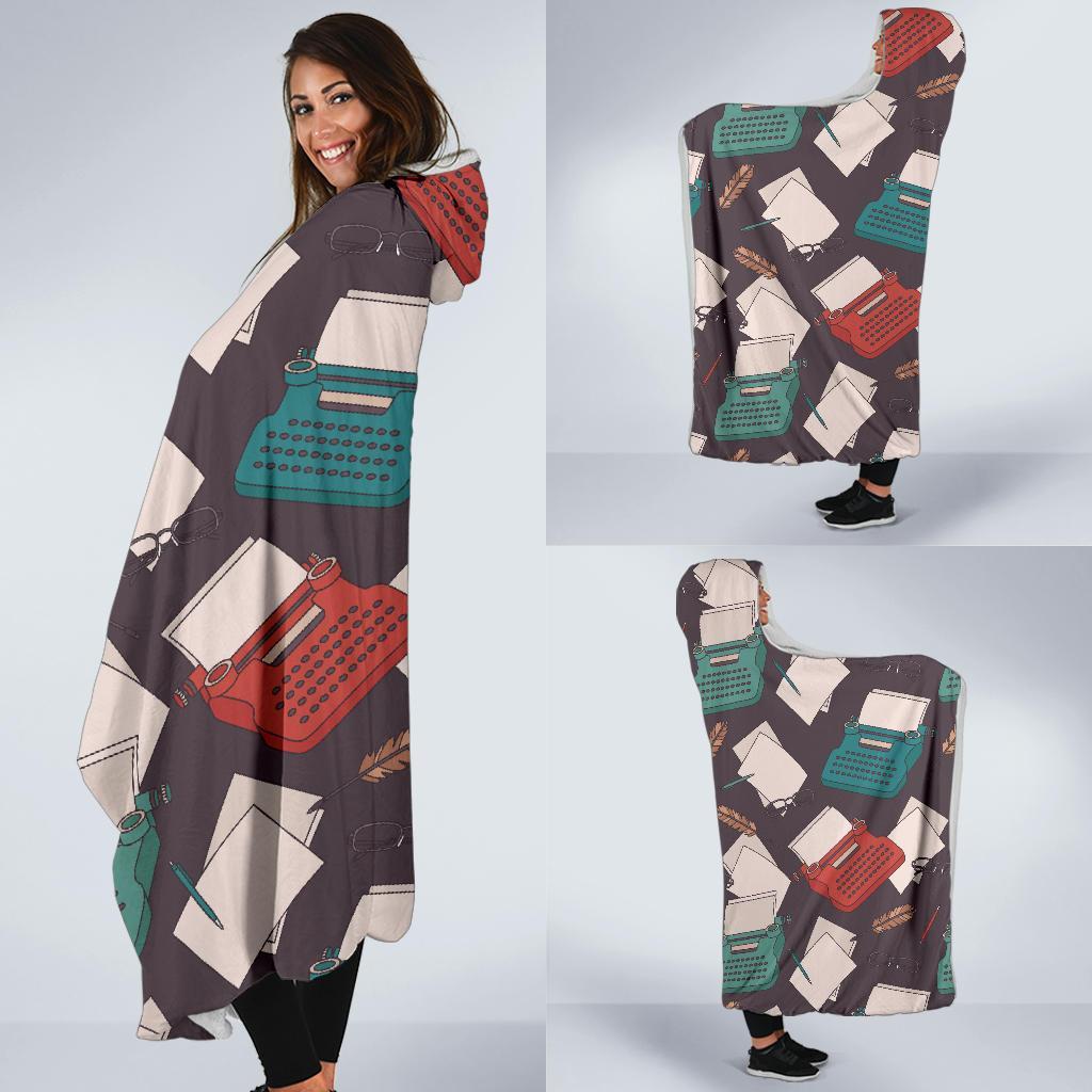 Typewriter Print Pattern Hooded Blanket-grizzshop