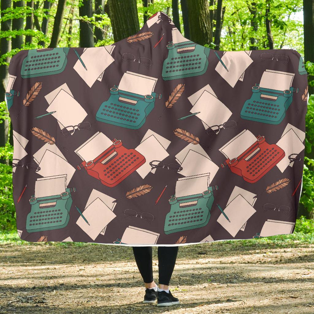 Typewriter Print Pattern Hooded Blanket-grizzshop