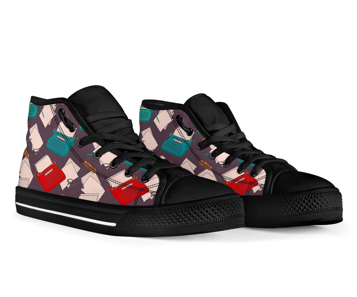 Typewriter Print Pattern Men Women's High Top Shoes-grizzshop