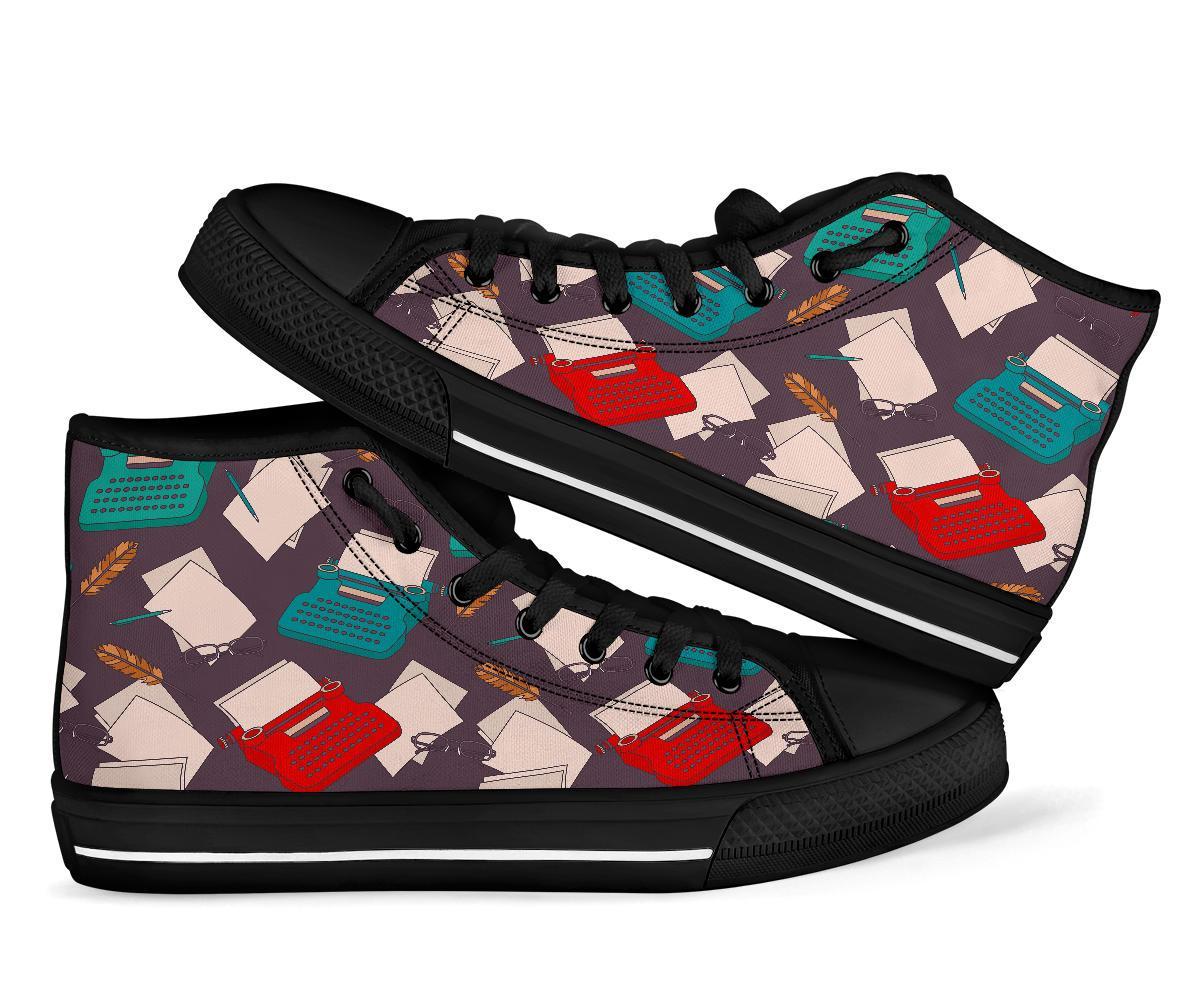 Typewriter Print Pattern Men Women's High Top Shoes-grizzshop