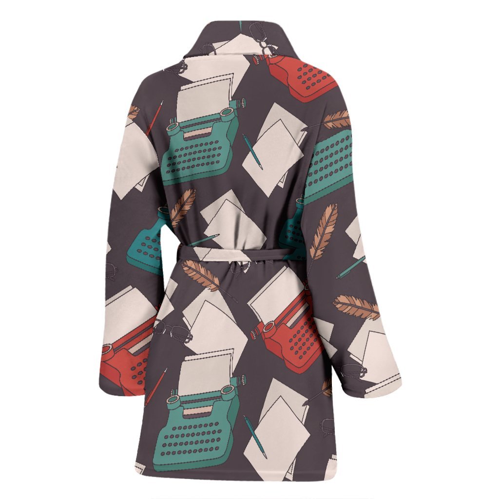 Typewriter Print Pattern Print Women Long Robe-grizzshop