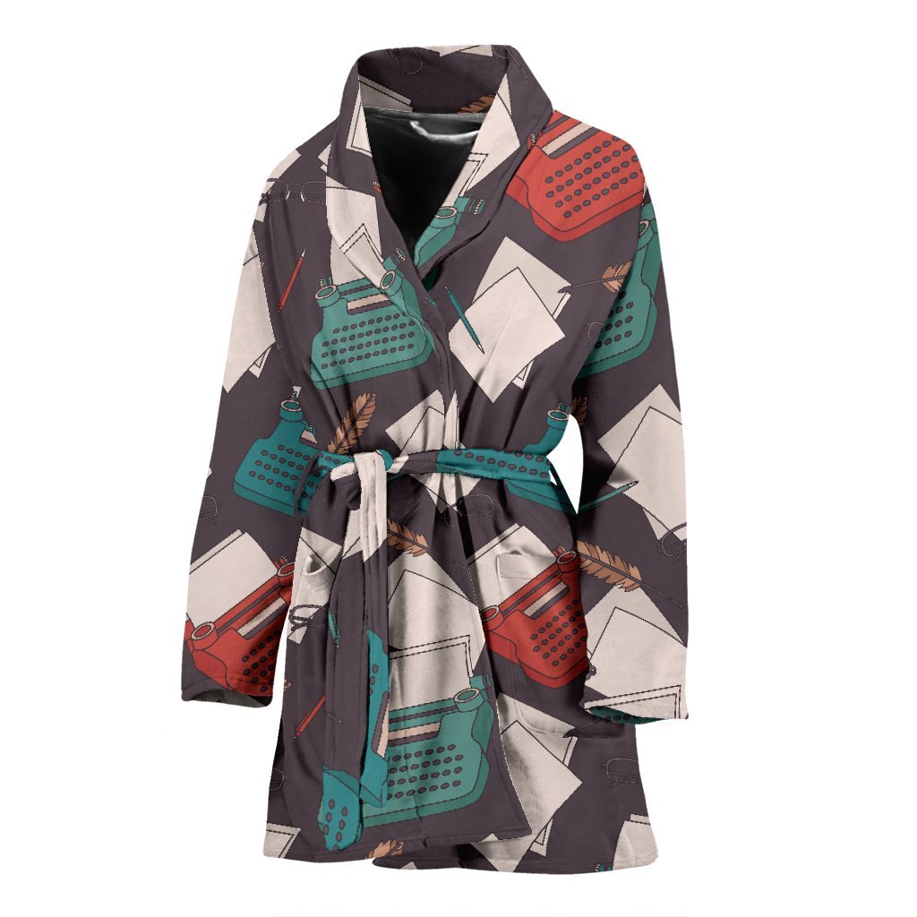 Typewriter Print Pattern Print Women Long Robe-grizzshop