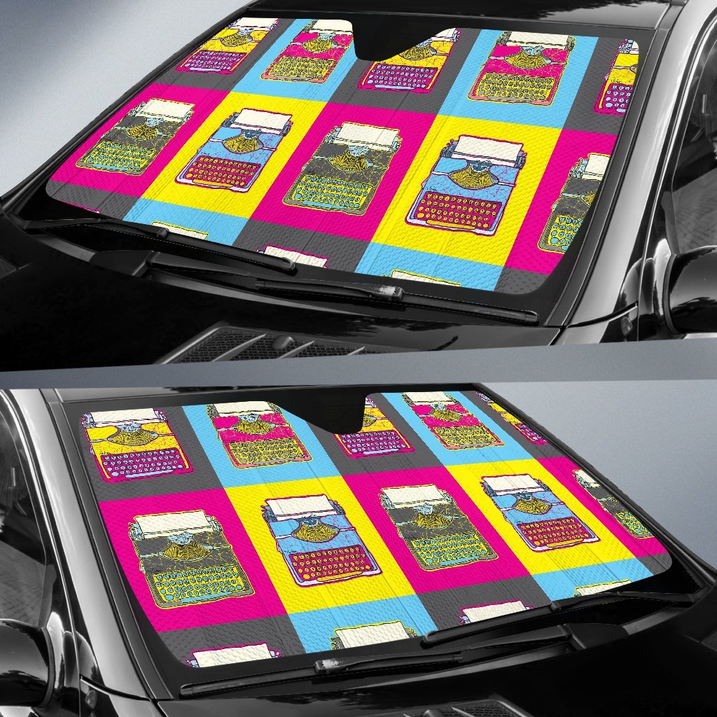 Typewriter Pattern Print Car Sun Shade-grizzshop