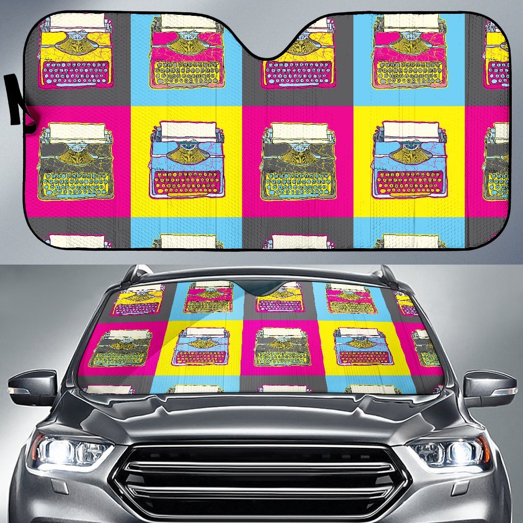 Typewriter Pattern Print Car Sun Shade-grizzshop