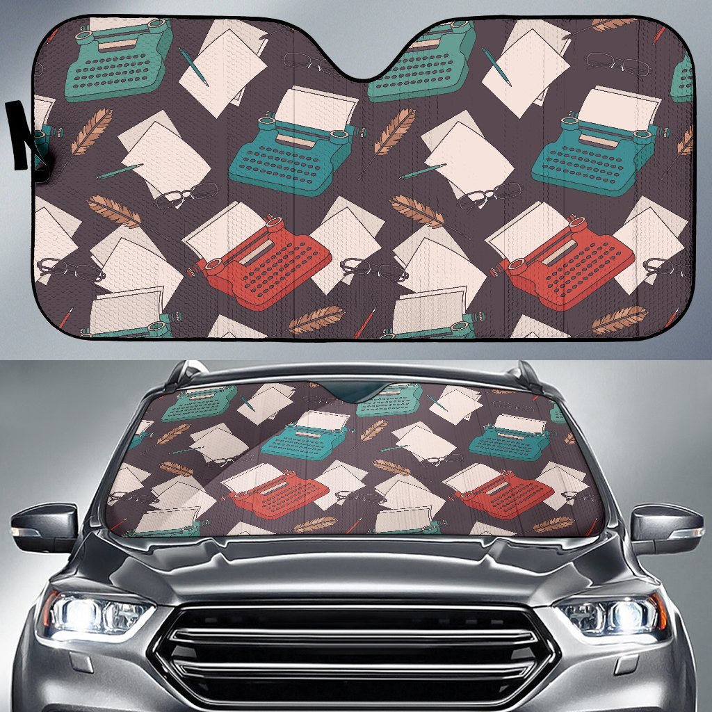 Typewriter Print Pattern Car Sun Shade-grizzshop