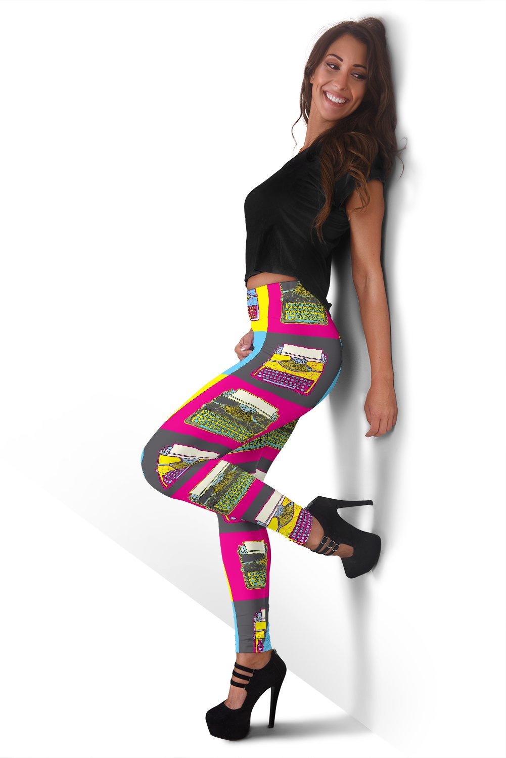 Typewriter Print Pattern Women Leggings-grizzshop