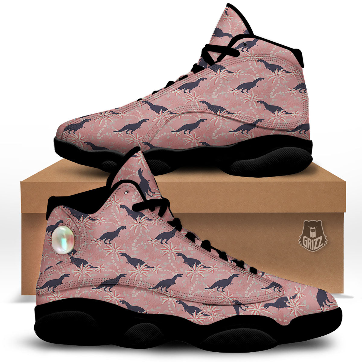 Tyrannosaurus Fossil Print Pattern Black Basketball Shoes-grizzshop