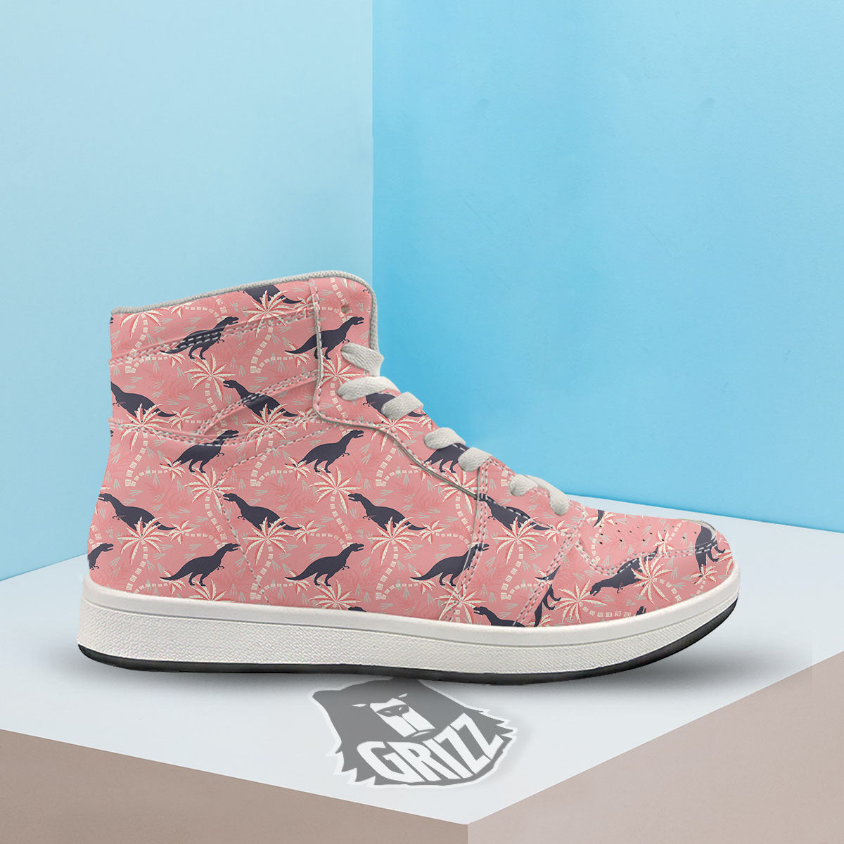 Tyrannosaurus Fossil Print Pattern High Top Sneakers-grizzshop