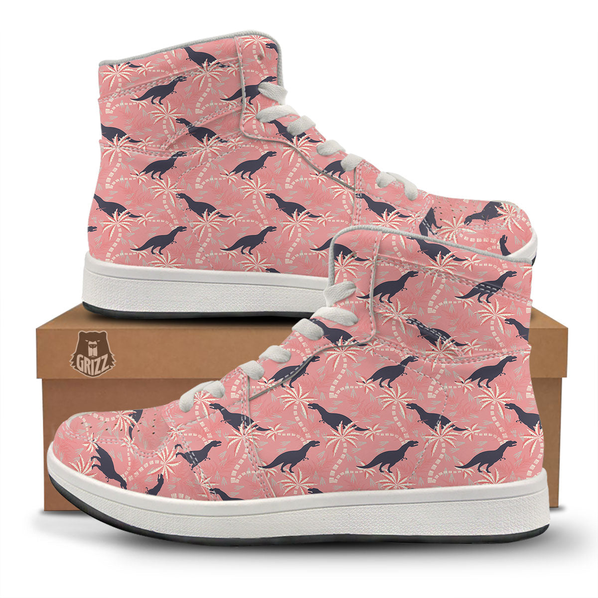Tyrannosaurus Fossil Print Pattern High Top Sneakers-grizzshop