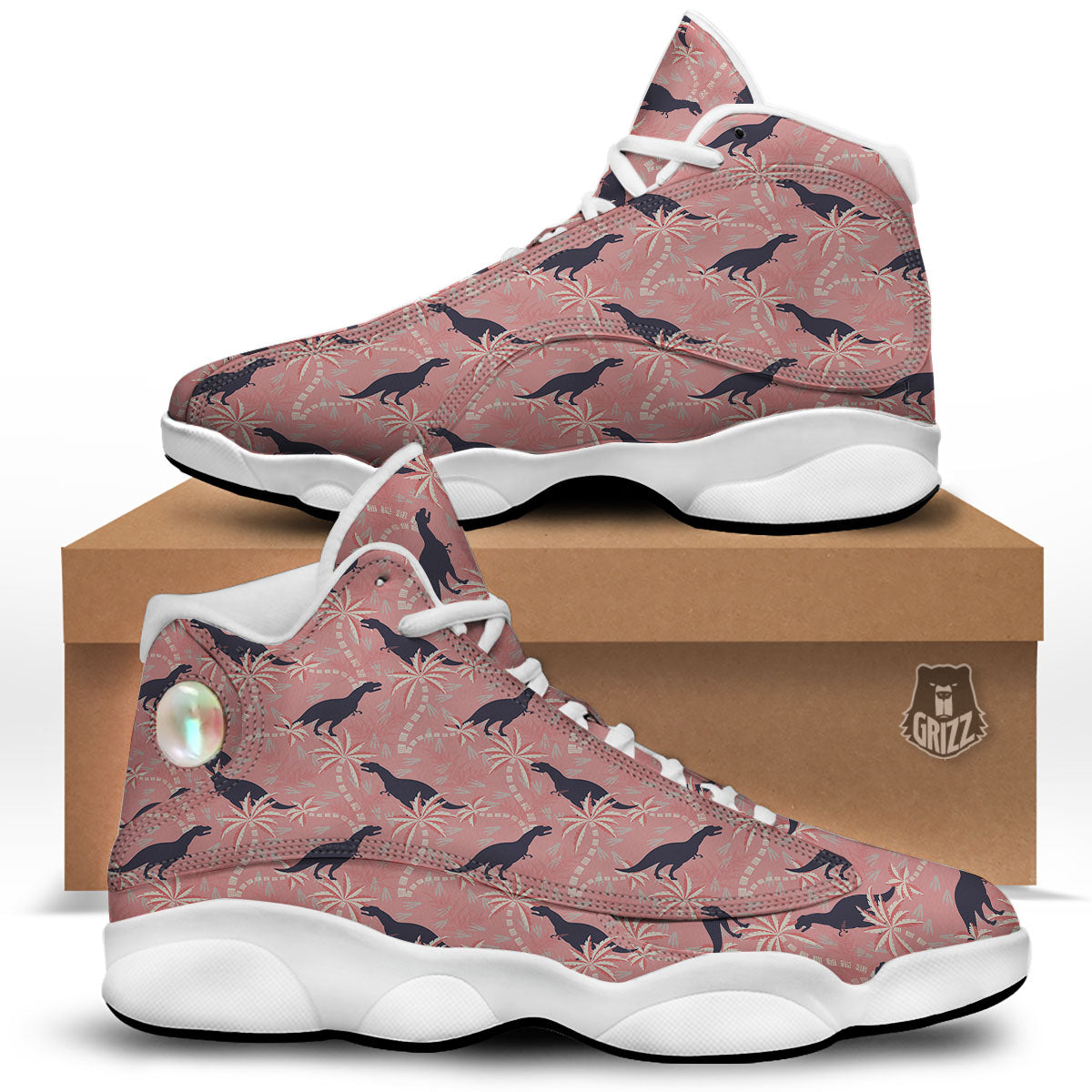 Tyrannosaurus Fossil Print Pattern White Basketball Shoes-grizzshop