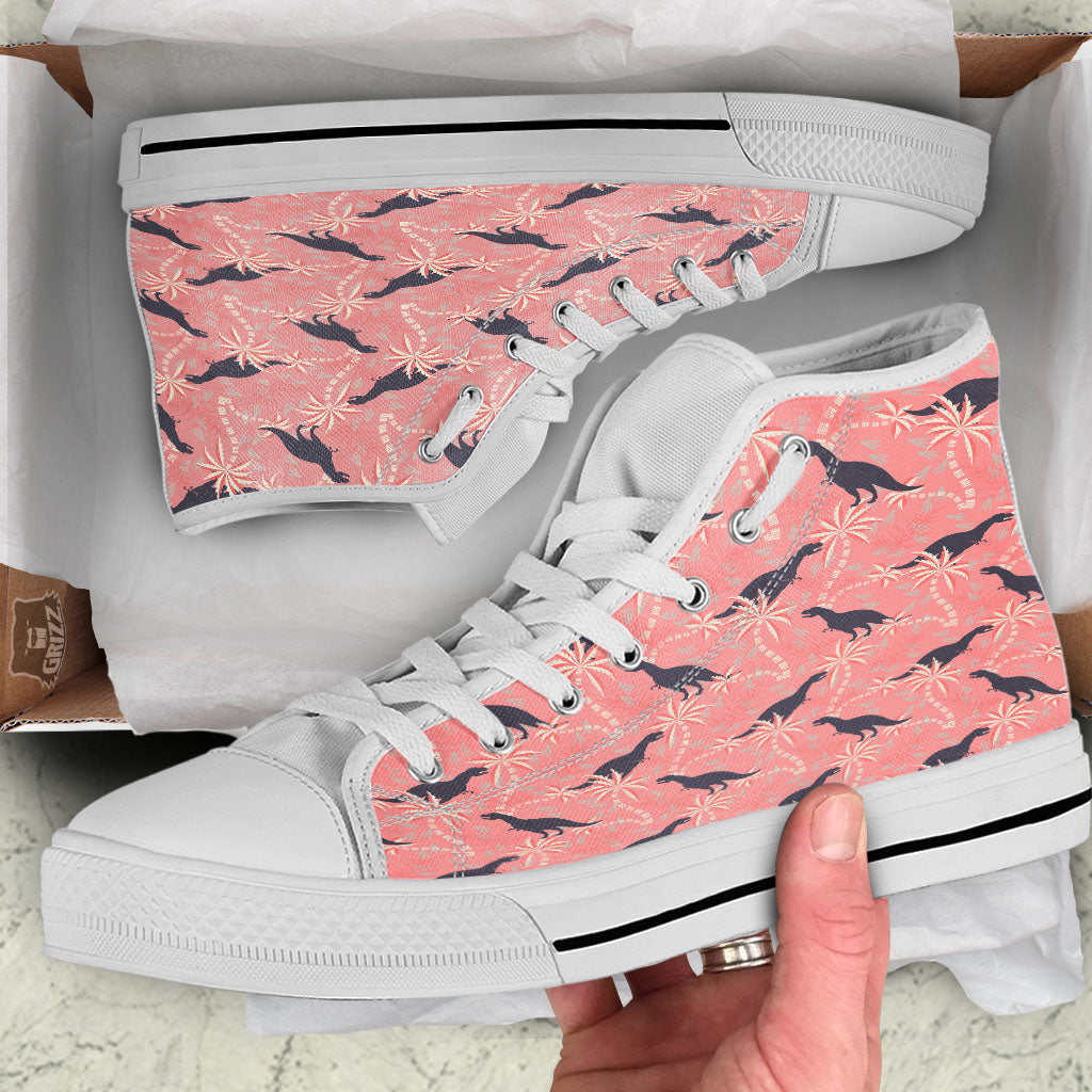 Tyrannosaurus Fossil Print Pattern White High Top Shoes-grizzshop