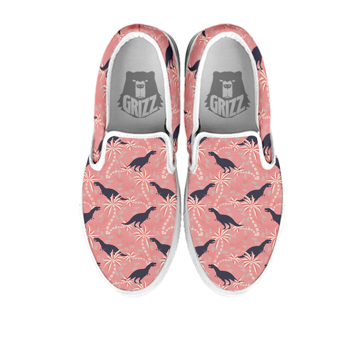 Tyrannosaurus Fossil Print Pattern White Slip On Shoes-grizzshop
