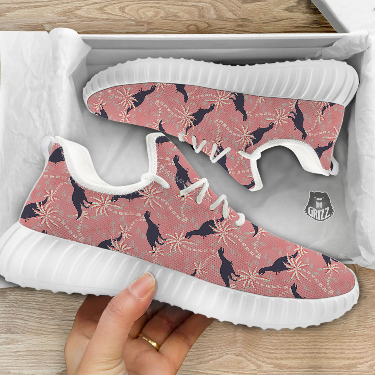 Tyrannosaurus Fossil Print Pattern White Walking Shoes-grizzshop