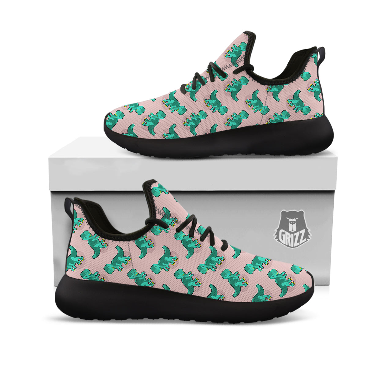 Tyrannosaurus Isometric Print Pattern Black Athletic Shoes-grizzshop