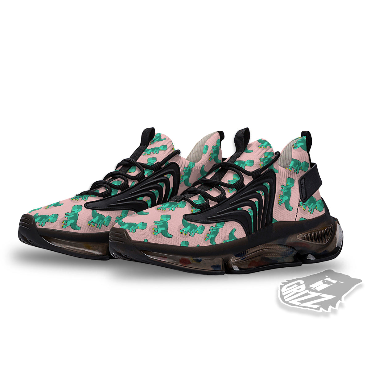 Tyrannosaurus Isometric Print Pattern Black Gym Shoes-grizzshop
