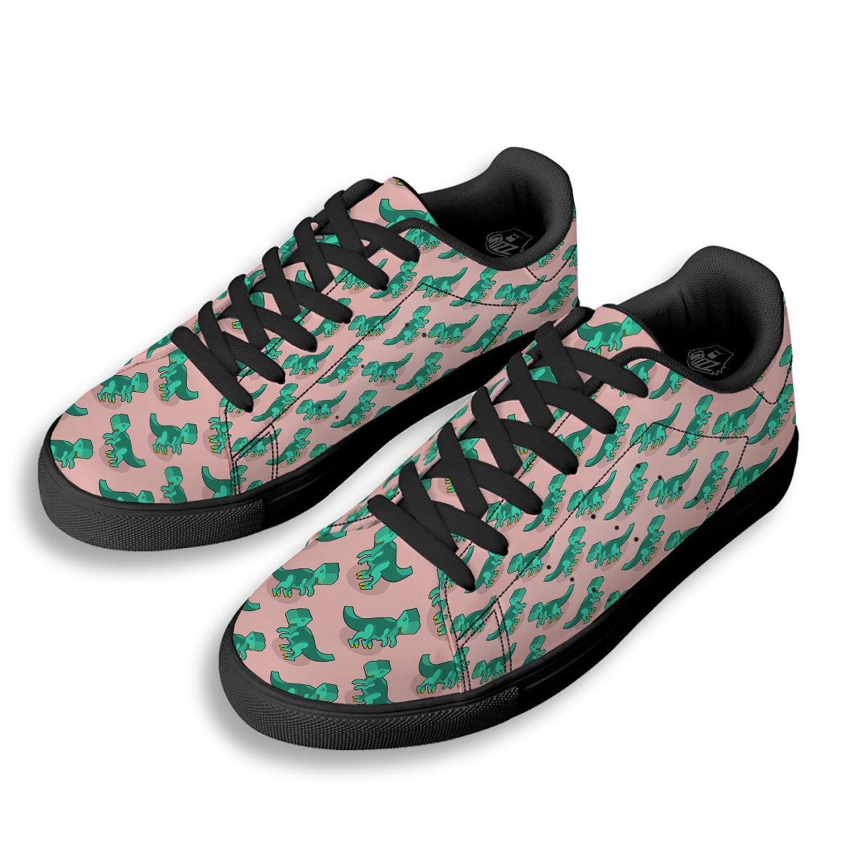 Tyrannosaurus Isometric Print Pattern Black Low Top Sneakers-grizzshop