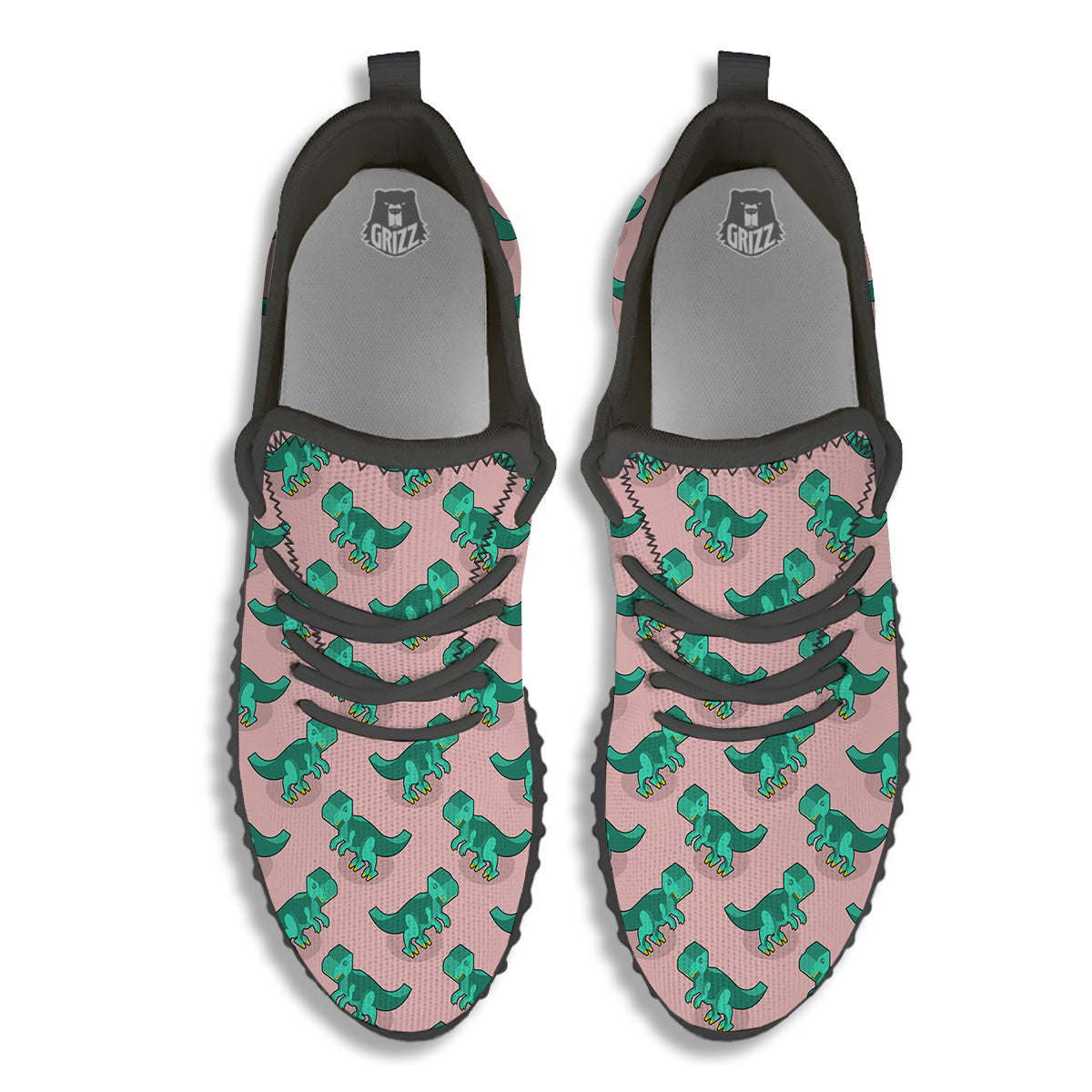 Tyrannosaurus Isometric Print Pattern Black Walking Shoes-grizzshop