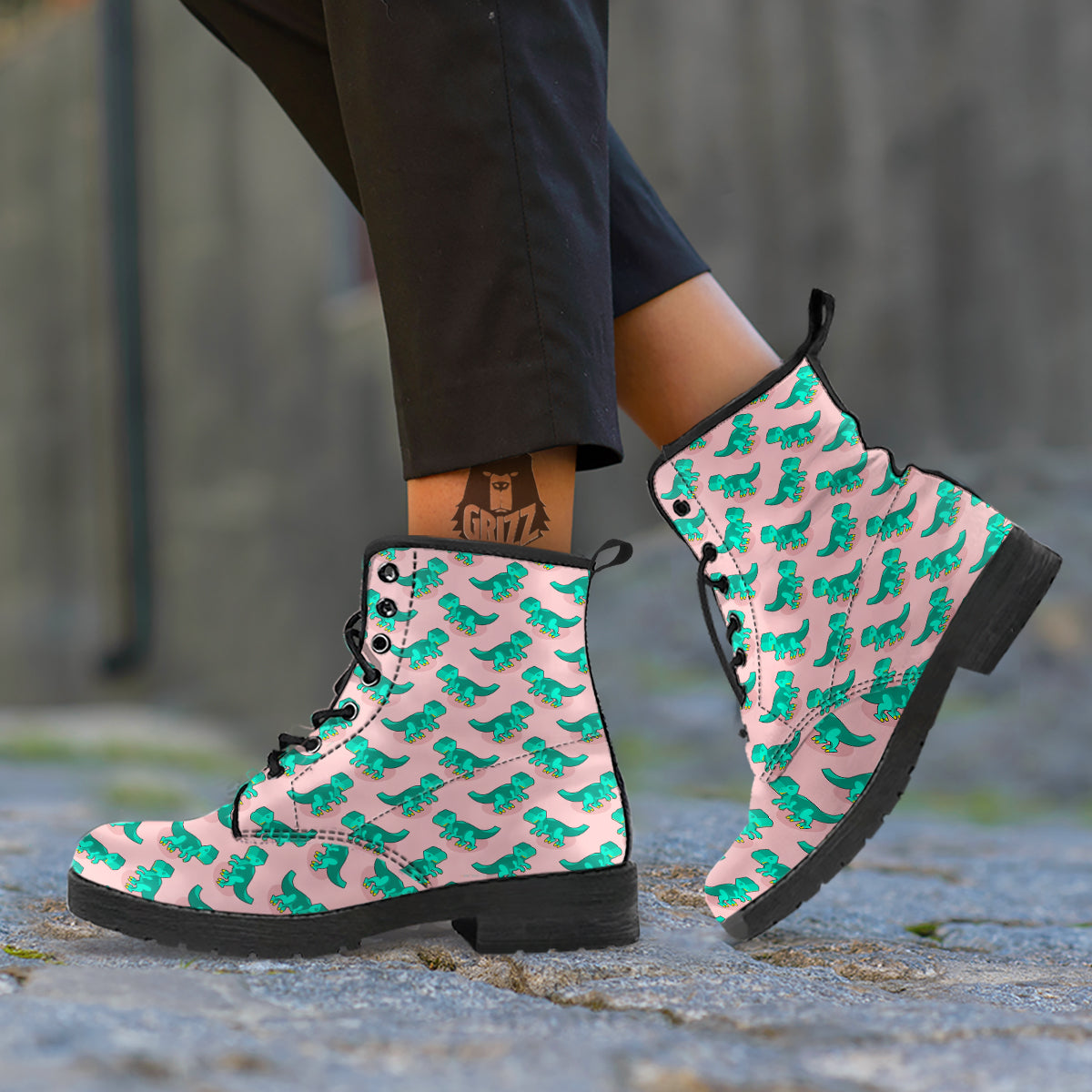 Tyrannosaurus Isometric Print Pattern Leather Boots-grizzshop