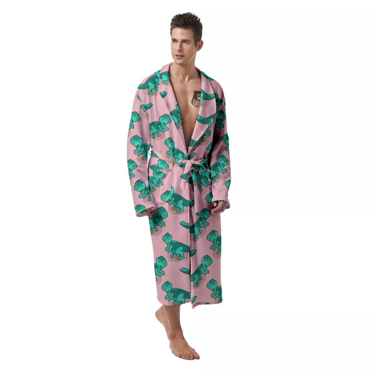 Tyrannosaurus Isometric Print Pattern Men's Robe-grizzshop