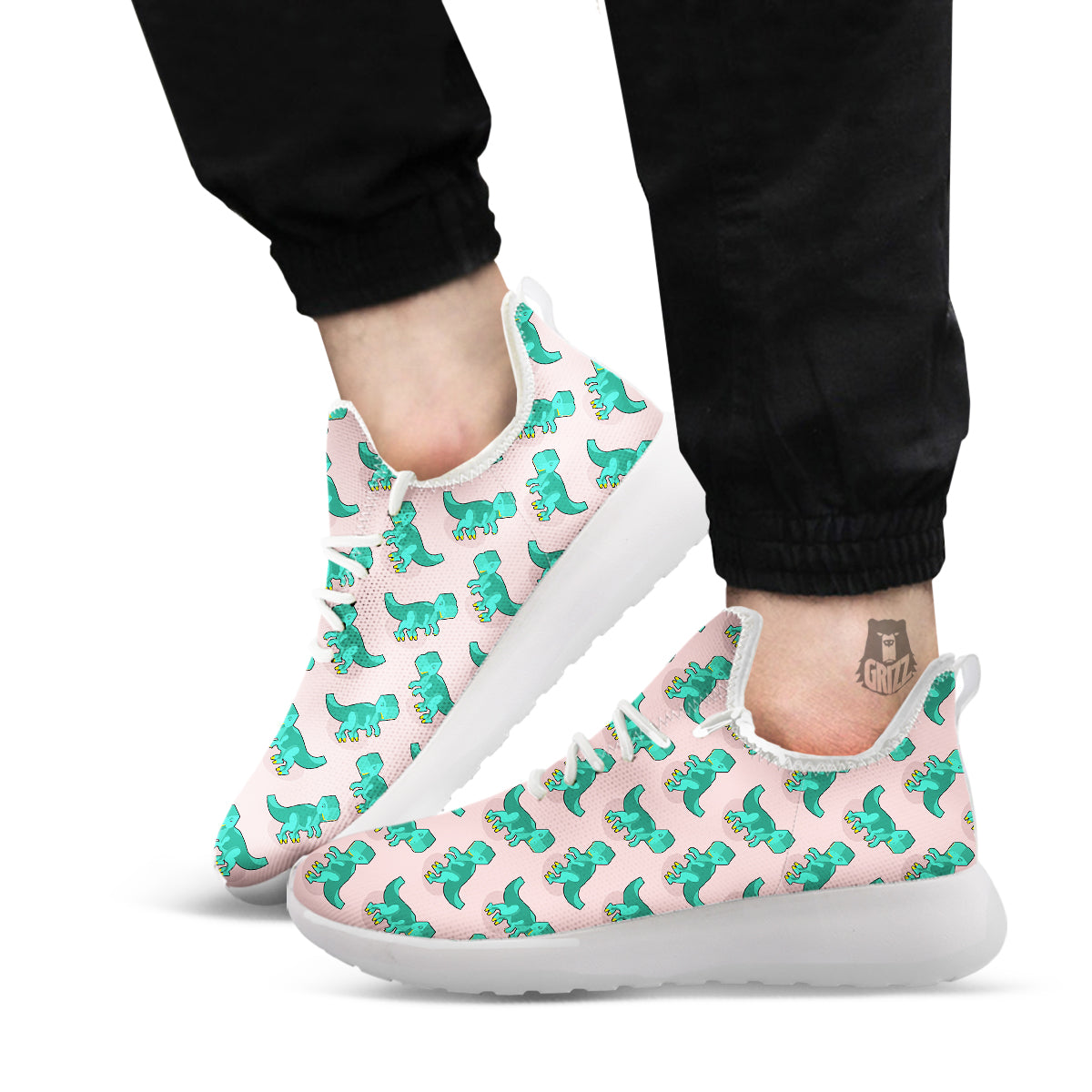 Tyrannosaurus Isometric Print Pattern White Athletic Shoes-grizzshop