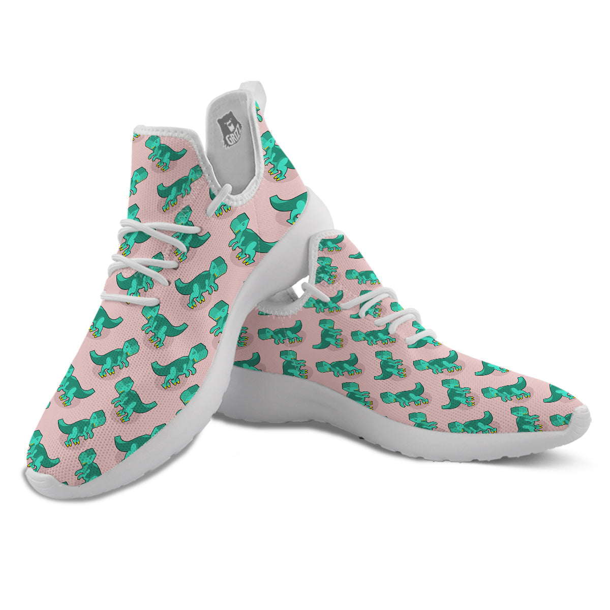 Tyrannosaurus Isometric Print Pattern White Athletic Shoes-grizzshop