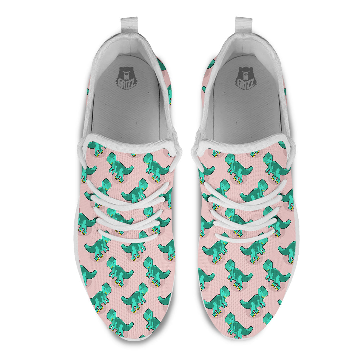 Tyrannosaurus Isometric Print Pattern White Athletic Shoes-grizzshop