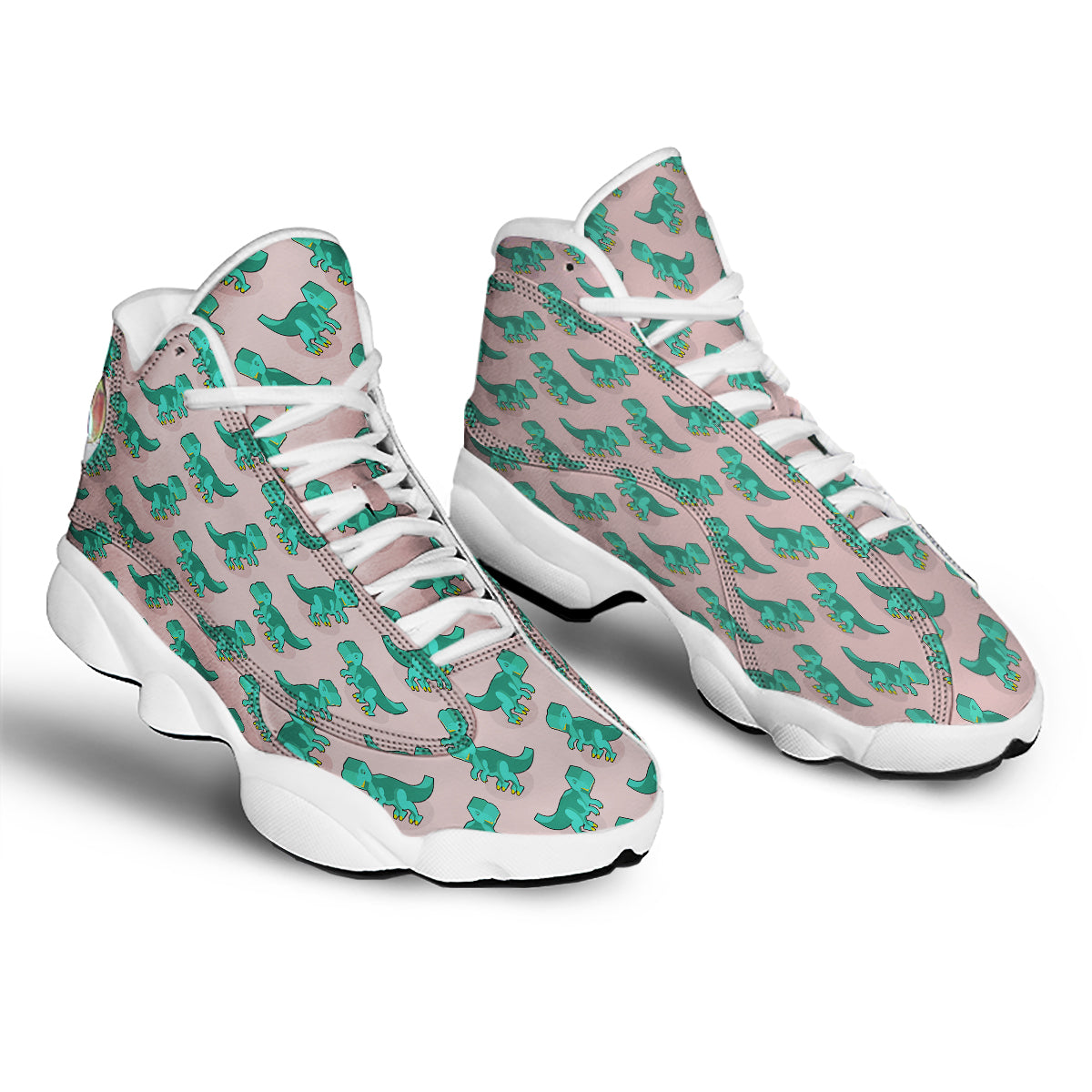 Tyrannosaurus Isometric Print Pattern White Basketball Shoes-grizzshop
