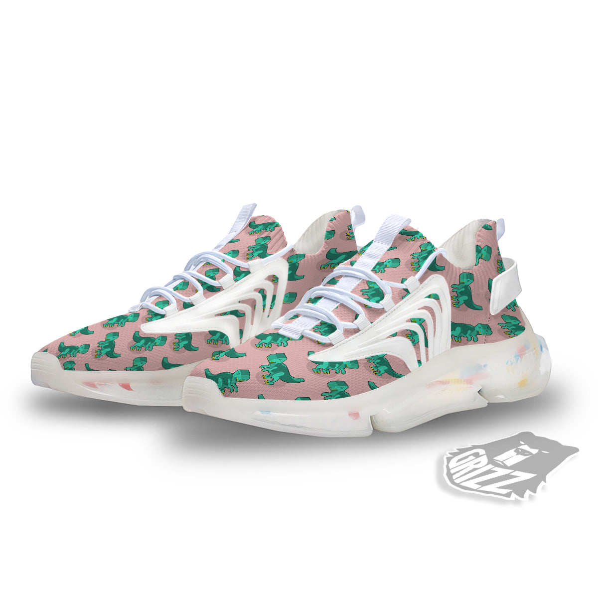 Tyrannosaurus Isometric Print Pattern White Gym Shoes-grizzshop