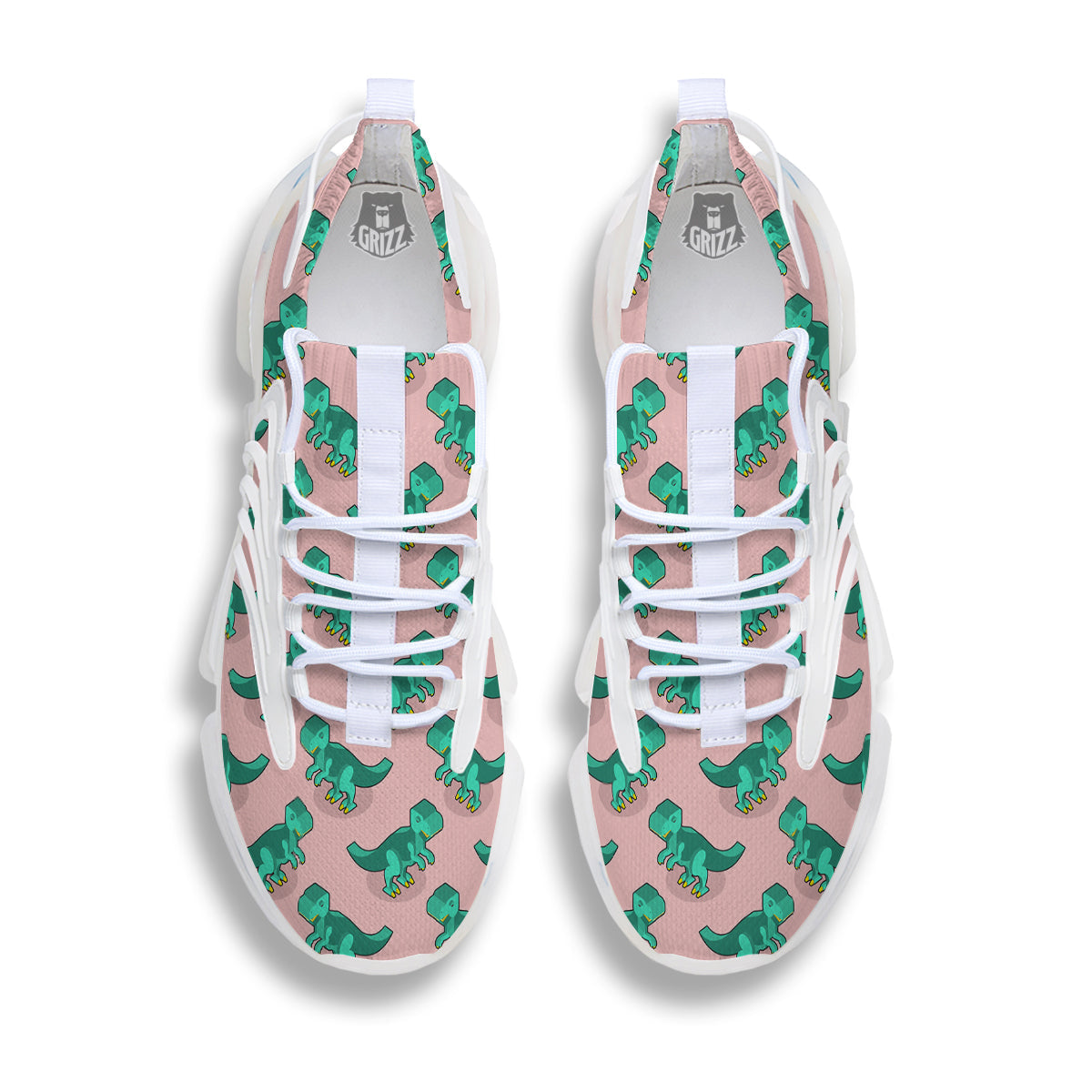 Tyrannosaurus Isometric Print Pattern White Gym Shoes-grizzshop