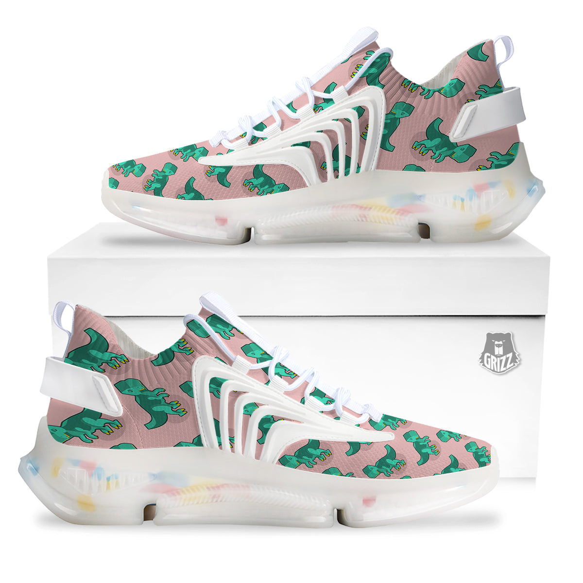 Tyrannosaurus Isometric Print Pattern White Gym Shoes-grizzshop