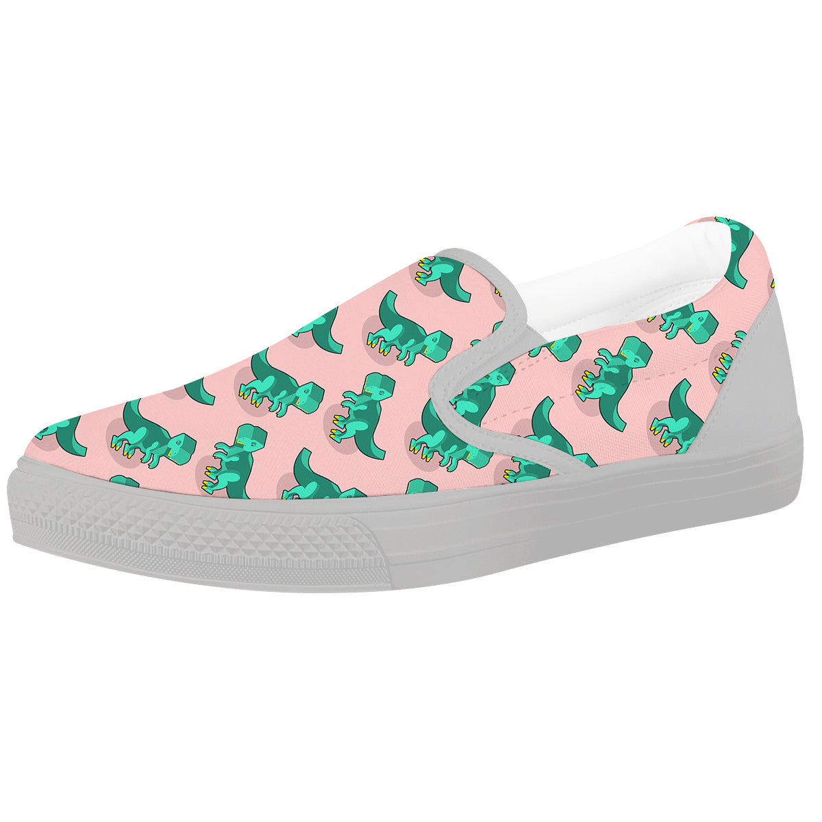 Tyrannosaurus Isometric Print Pattern White Slip On Shoes-grizzshop