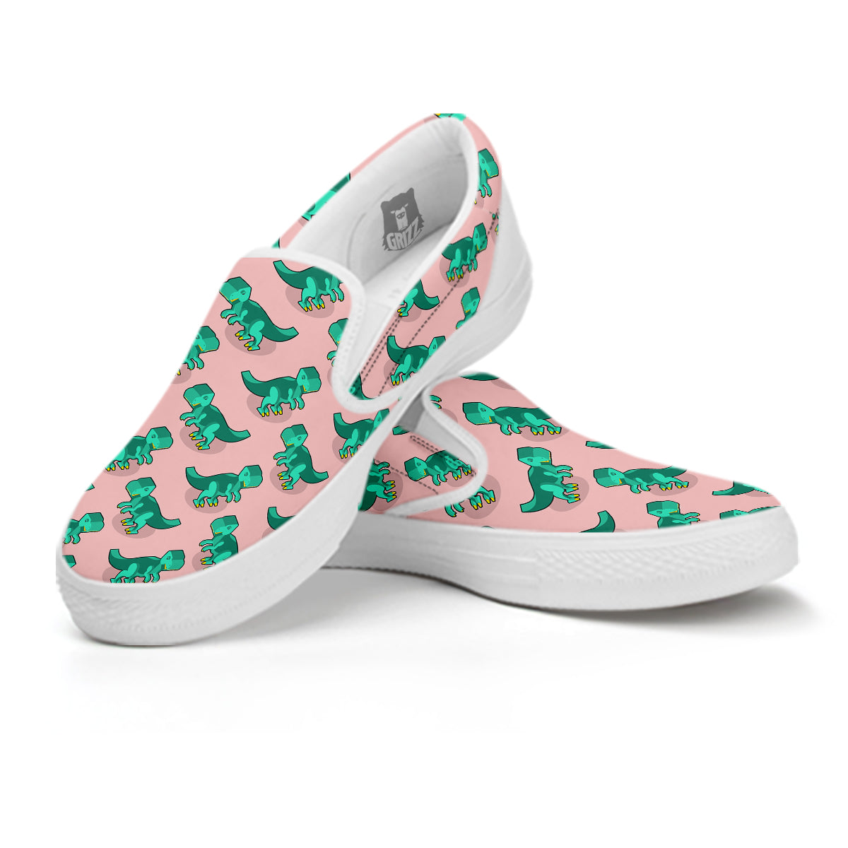Tyrannosaurus Isometric Print Pattern White Slip On Shoes-grizzshop
