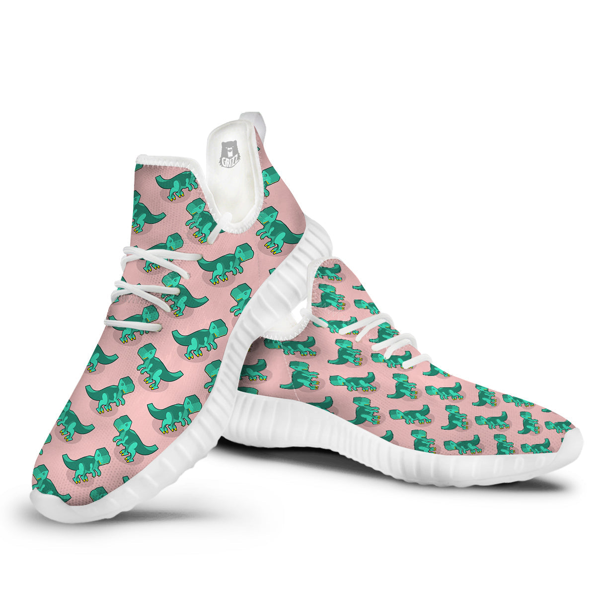 Tyrannosaurus Isometric Print Pattern White Walking Shoes-grizzshop