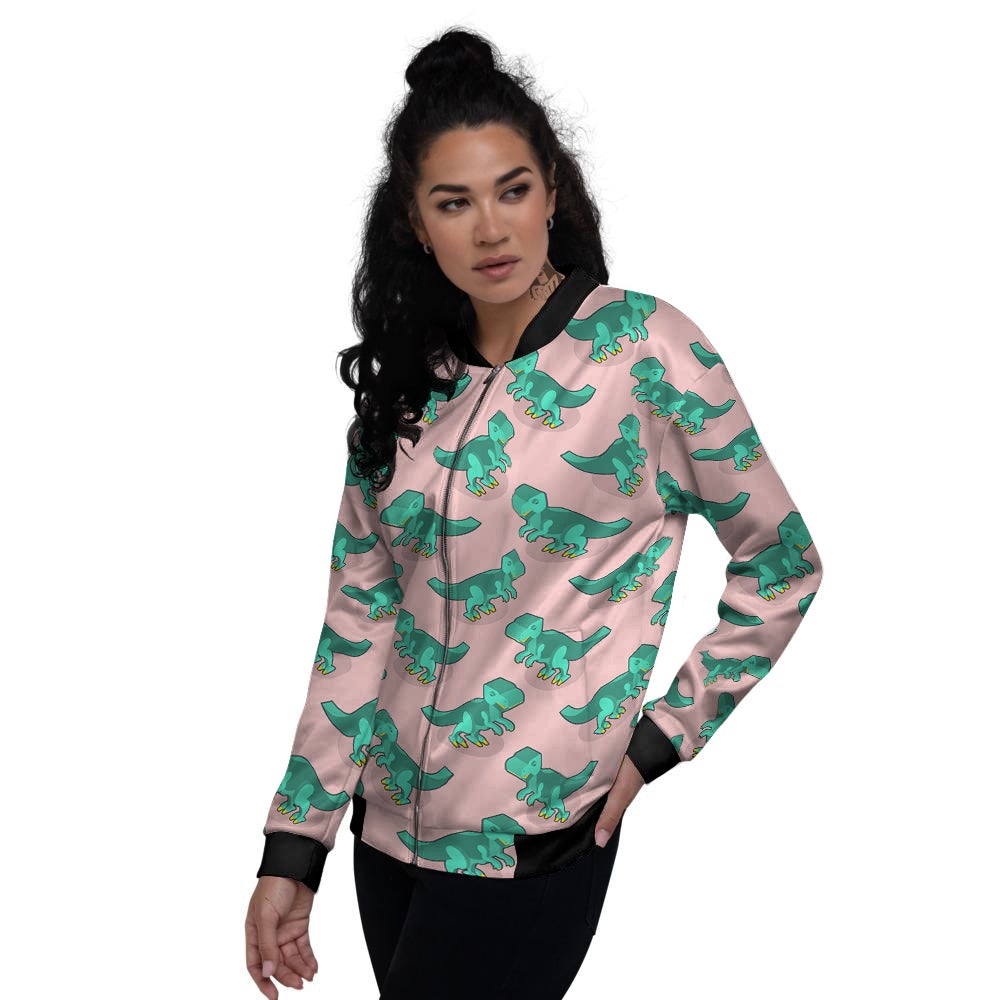 Tyrannosaurus Isometric Print Pattern Women's Bomber Jacket-grizzshop