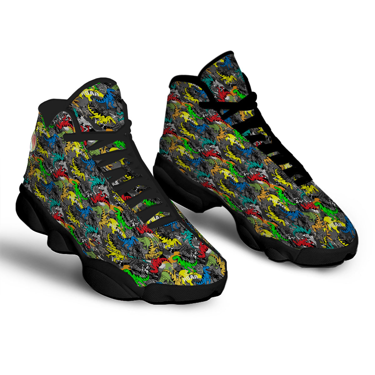 Tyrannosaurus Rex Colorful Print Black Basketball Shoes-grizzshop
