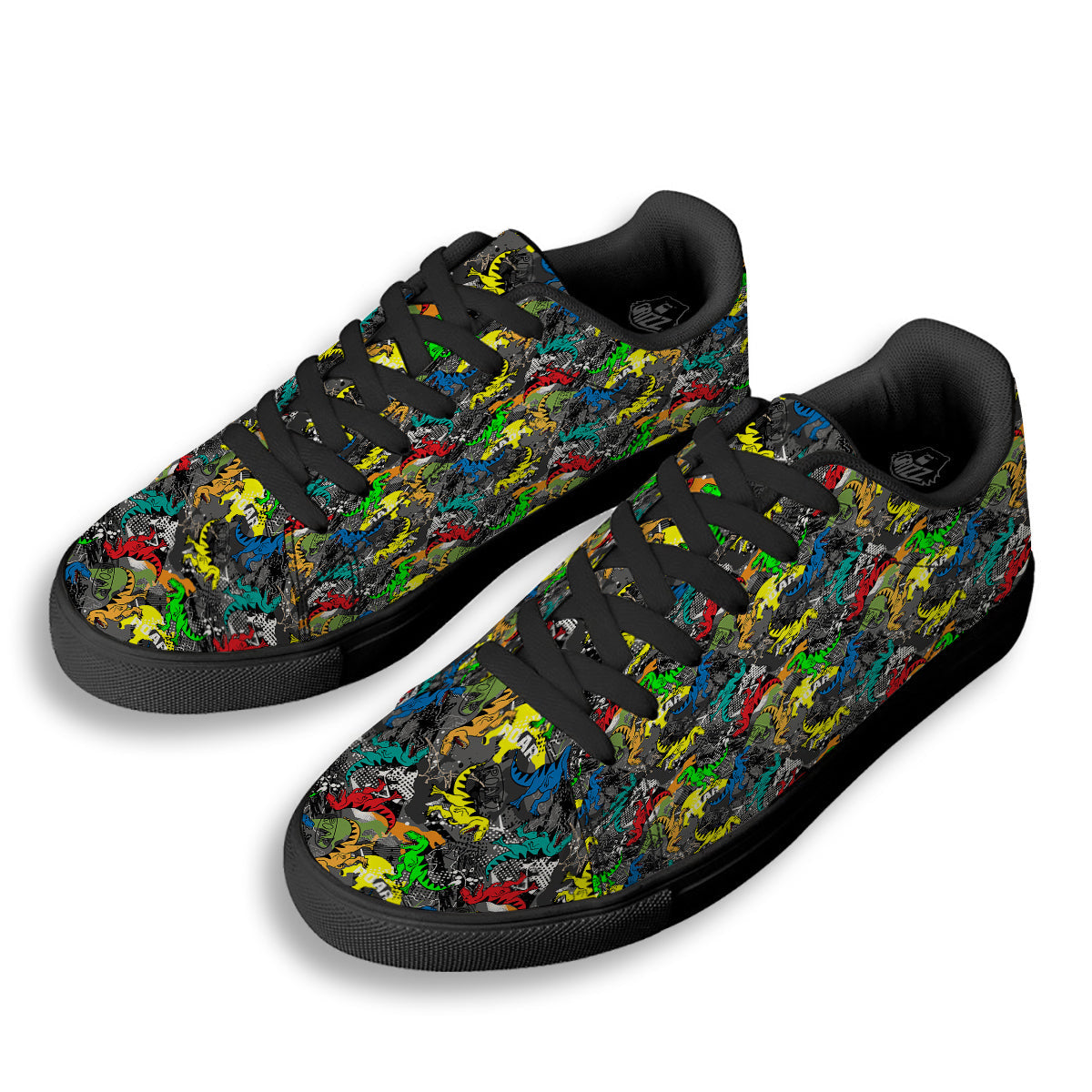Tyrannosaurus Rex Colorful Print Black Low Top Sneakers-grizzshop