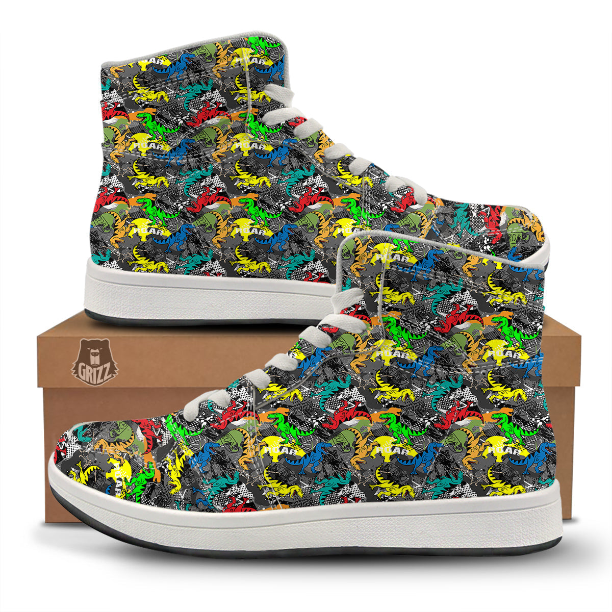 Tyrannosaurus Rex Colorful Print High Top Sneakers-grizzshop