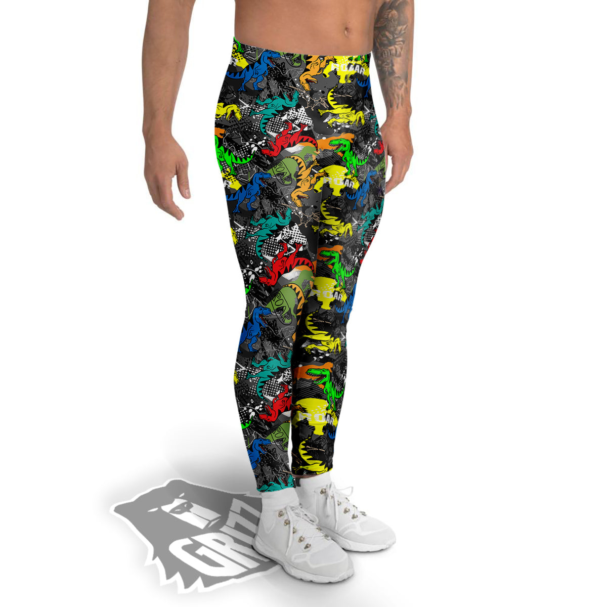Tyrannosaurus Rex Colorful Print Men's Leggings-grizzshop