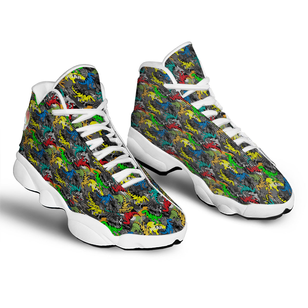Tyrannosaurus Rex Colorful Print White Basketball Shoes-grizzshop